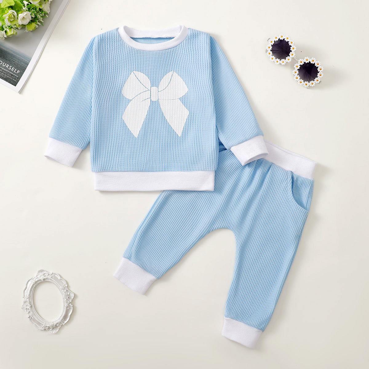 Girls' Printed Waffle Sweater Suit