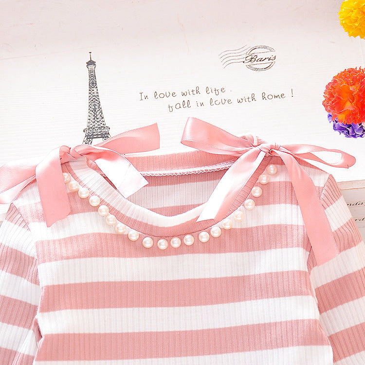 Striped long sleeve patchwork gauze dress