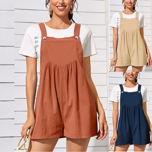 Summer Women's Cotton Linen Sleeveless Jumpsuit