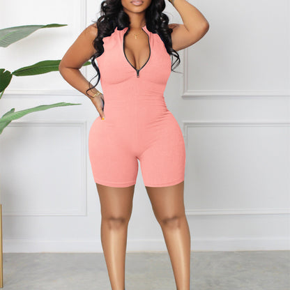 Women's Casual Sleeveless Candy Multi-color Zipper Jumpsuit