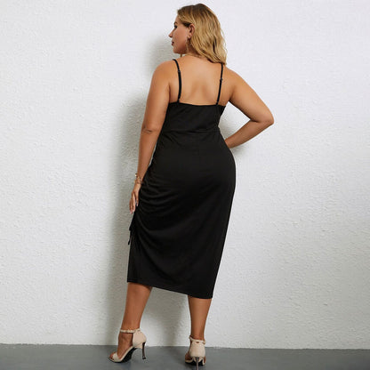Waist-tight Slit Hip Spaghetti Straps Dress