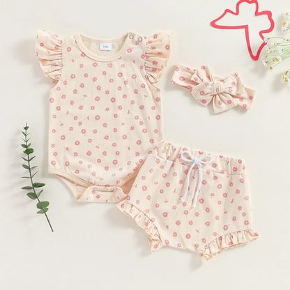 Boys And Girls Fashion Floral Flying Sleeves Romper Suit