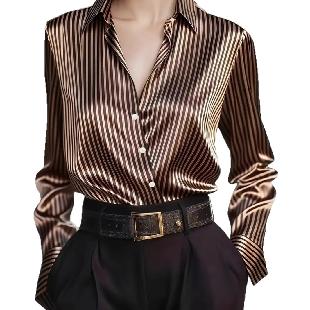 Autumn French Design Retro Stripe Niche Long Sleeve Shirt