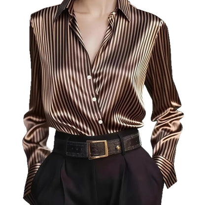 Autumn French Design Retro Stripe Niche Long Sleeve Shirt