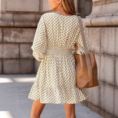 Women's V-neck Elegant Geometric Print Long Sleeve Dress