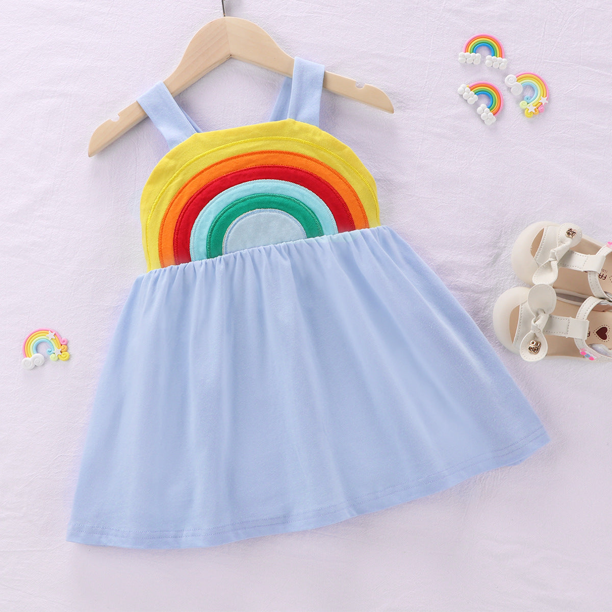 Girls Fashion Rainbow Print Princess Dress