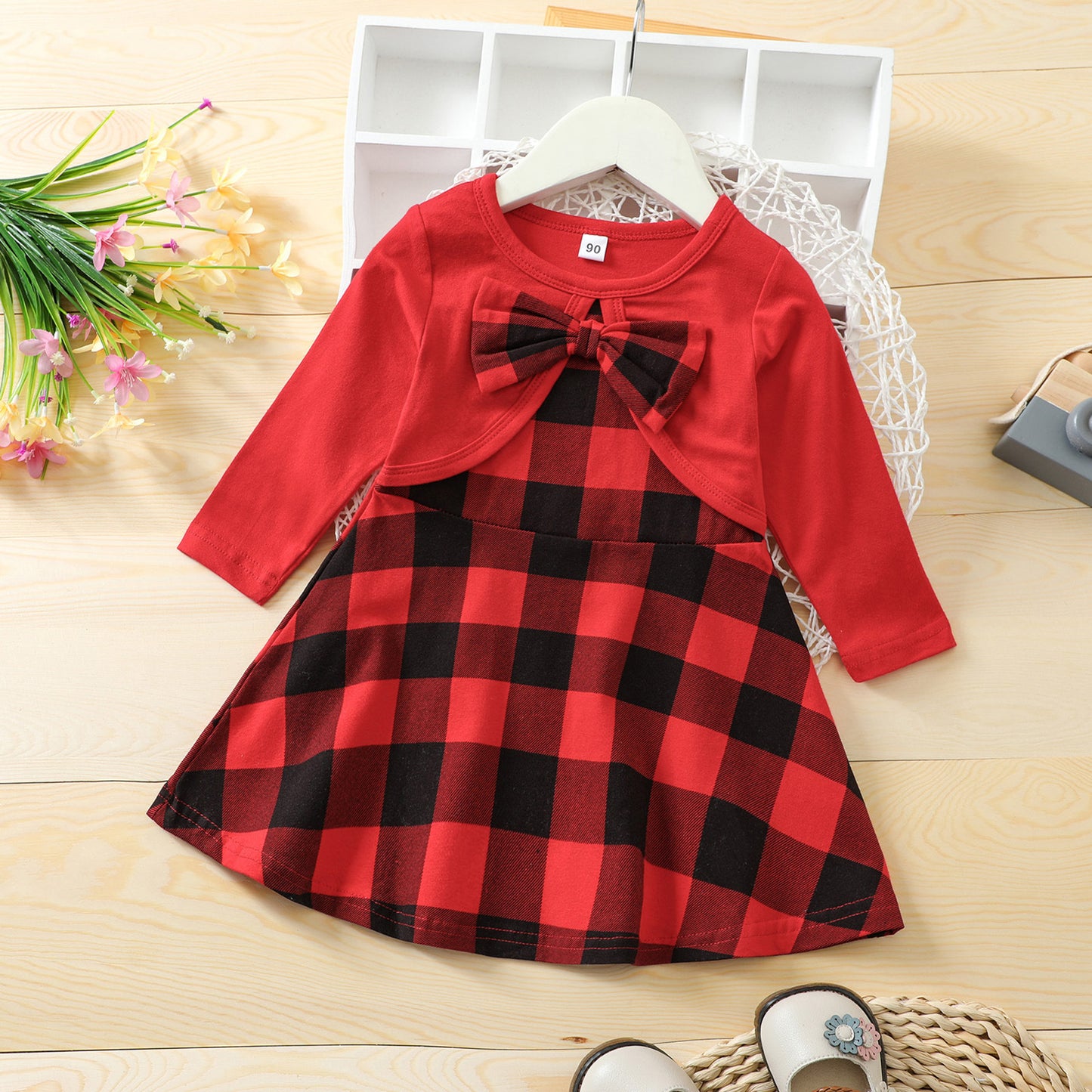 Christmas New Festival Girls' Red Plaid Dress
