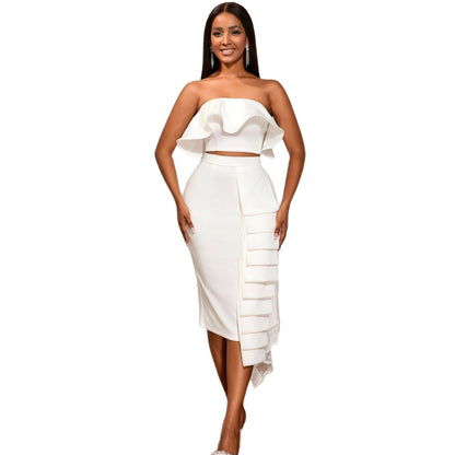 Tube Top White Shirt Asymmetric Hip Skirt Suit