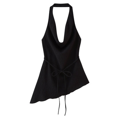 Asymmetric Design Hanging Collar Top And Trousers Suit