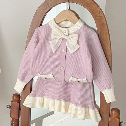 Korean Children Suit Baby Western Style Knitted Cardigan Two-piece Set