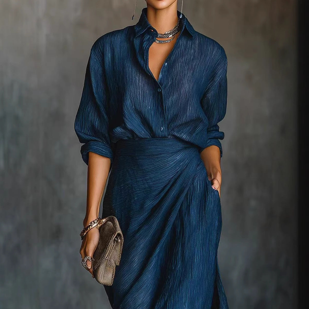 Elegant Graceful Sexy Solid Color Irregular Pleated Dress With Belt