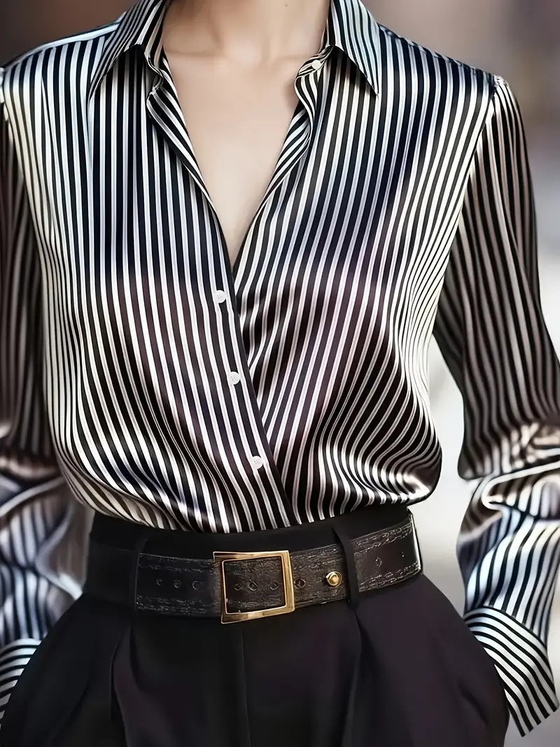 Autumn French Design Retro Stripe Niche Long Sleeve Shirt
