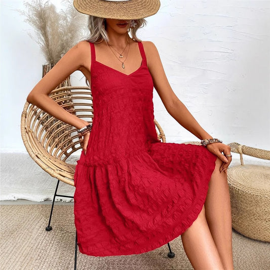 Elegant And Romantic Spaghetti Strap Ruffled Dress
