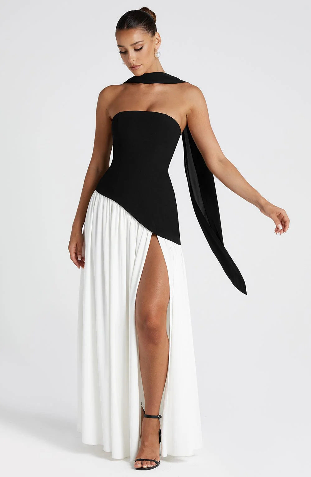 Fashion Sexy Backless Tube Top Pure Color Split Dress
