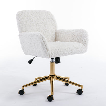 A&A Furniture Rabbit Hair Office Chair With Golden Base, Adjustable