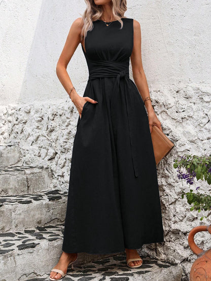 Women's Solid Color Round Neck Sleeveless Loose Casual Dress
