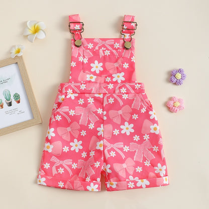 Baby Flower Cherry Print Suspender Pants