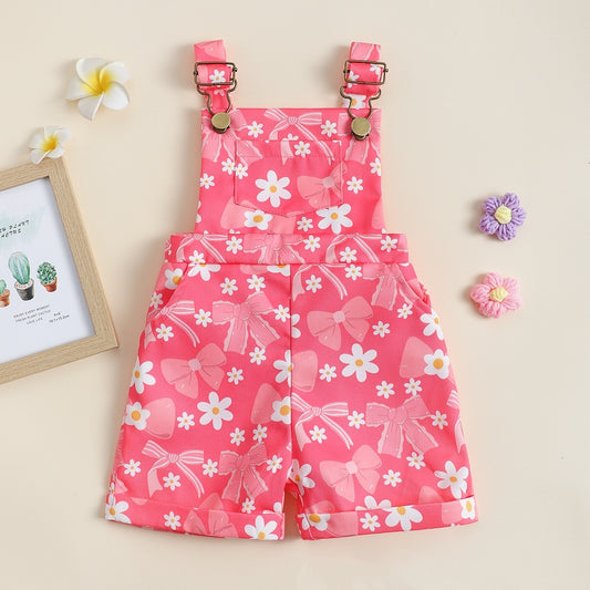 Baby Flower Cherry Print Suspender Pants