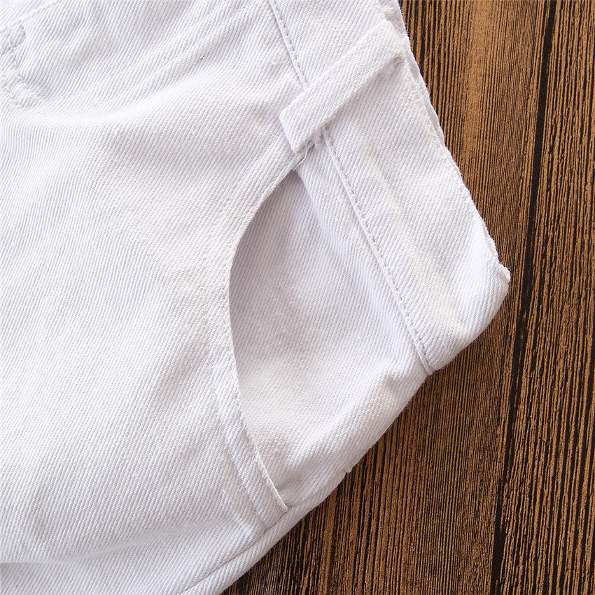 Spring And Autumn New Style Long-sleeved Gray Hooded Top And White Ripped Pants