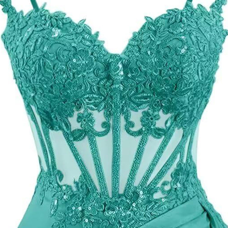 French Chic Beautiful Lace Fishbone Light Luxury Sling Slim Fit Dress