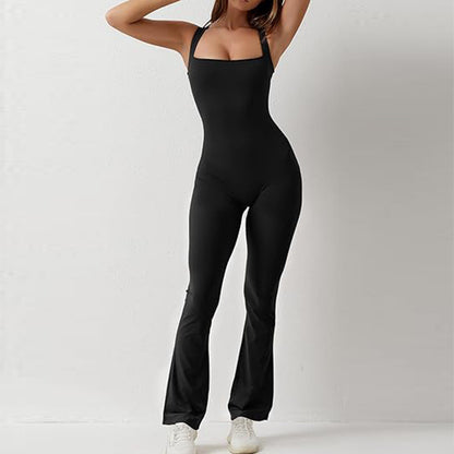 Solid Color Square Collar Vest Seamless Yoga Exercise Flared Pants