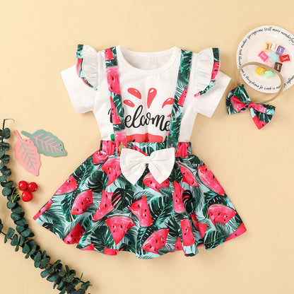 Foreign Trade Ins Skirt Suit Spring And Summer Print Cartoon Girl Skirt Suit