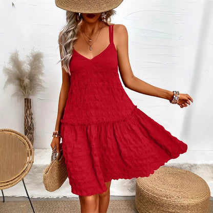 Elegant And Romantic Spaghetti Strap Ruffled Dress