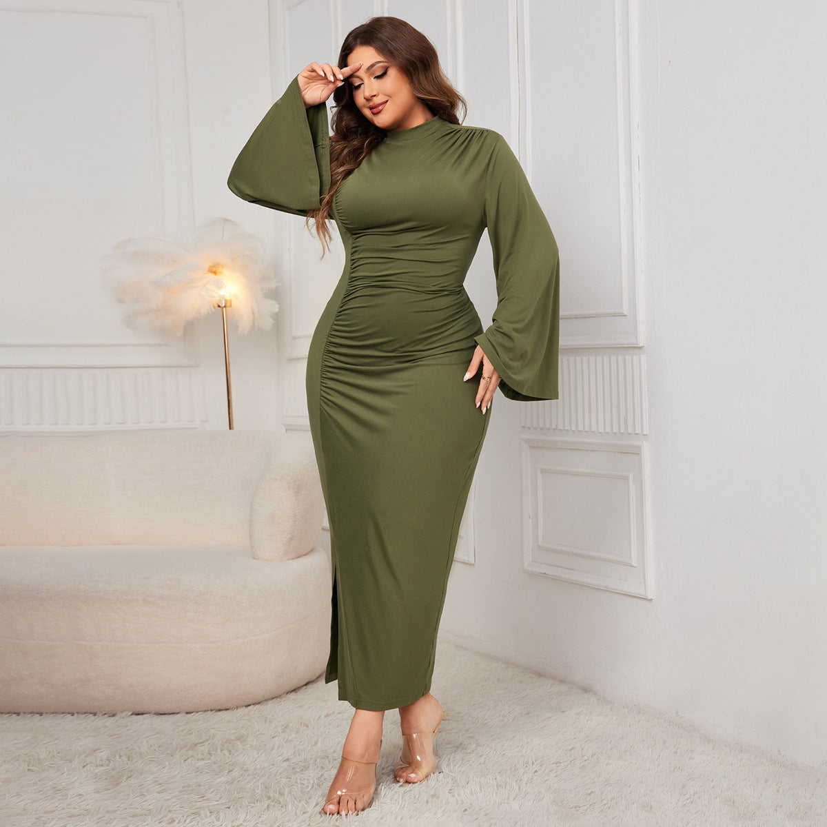 Spring And Autumn Solid Color Turtleneck Dress