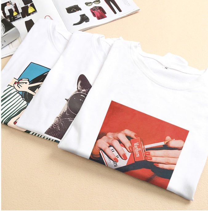 Yoga pants wholesale summer blouse sets of women's new loose cartoon finger print short-sleeved t-shirt a generation