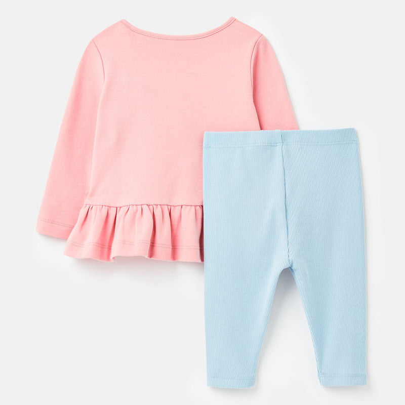 Girls' Suit Cartoon Print Knitted Long-sleeved Two-piece Suit