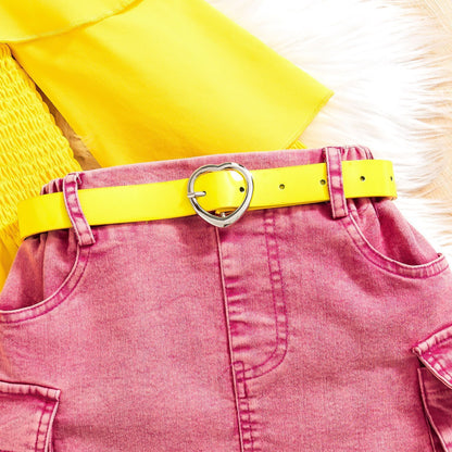 Autumn Shawl Long-sleeved Olive Top Denim Skirt Outfit Belt