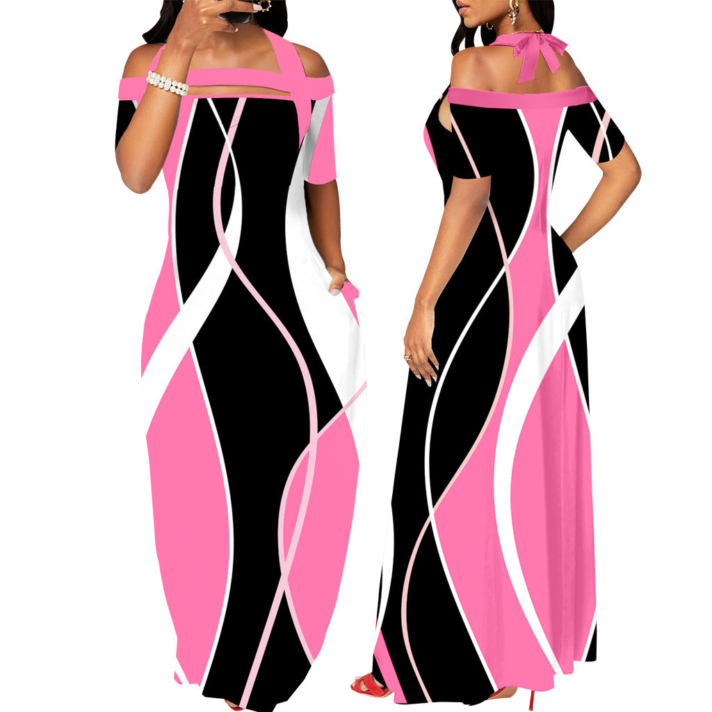 Digital Printing Off-the-shoulder Strap Tube Top Dress