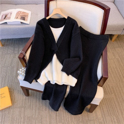 New Casual Knitted Sweater Loose Youthful-looking Wear Slimming Wide Leg Pants Two-piece Suit
