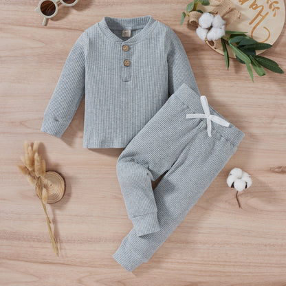 Autumn Children Three-color Sunken Stripe T Two-piece Suit