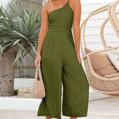 European And American Ladies Suspender Waist Straight Sleeveless Jumpsuit