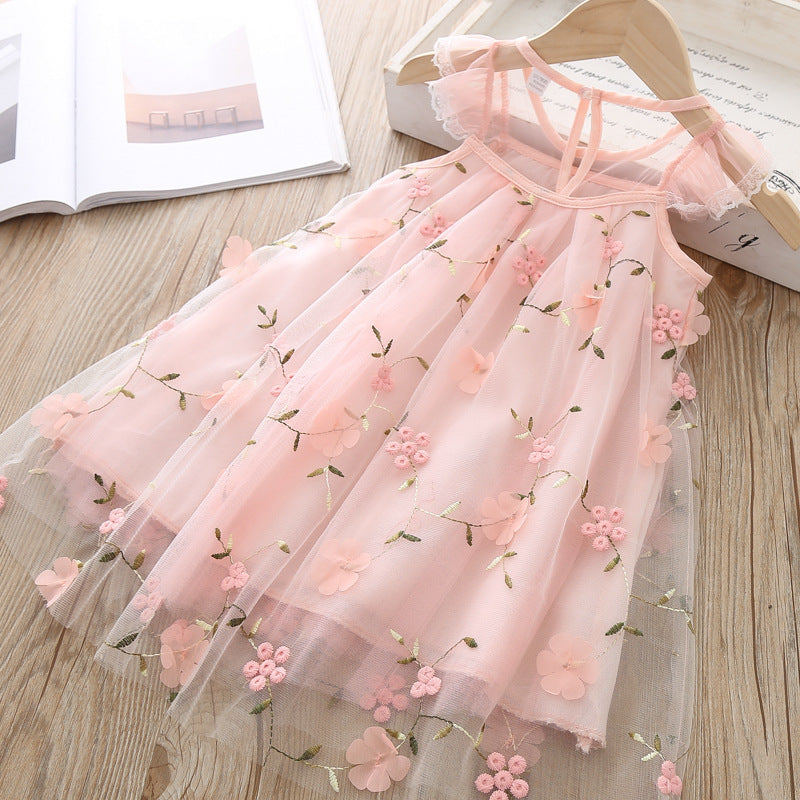 Children's Embroidered Floral Lace Mesh Dress