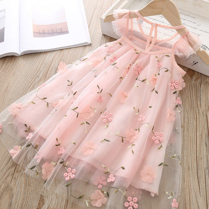 Children's Embroidered Floral Lace Mesh Dress