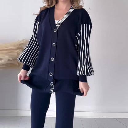 Striped Printed Casual Laid-back Style Sweater Coat