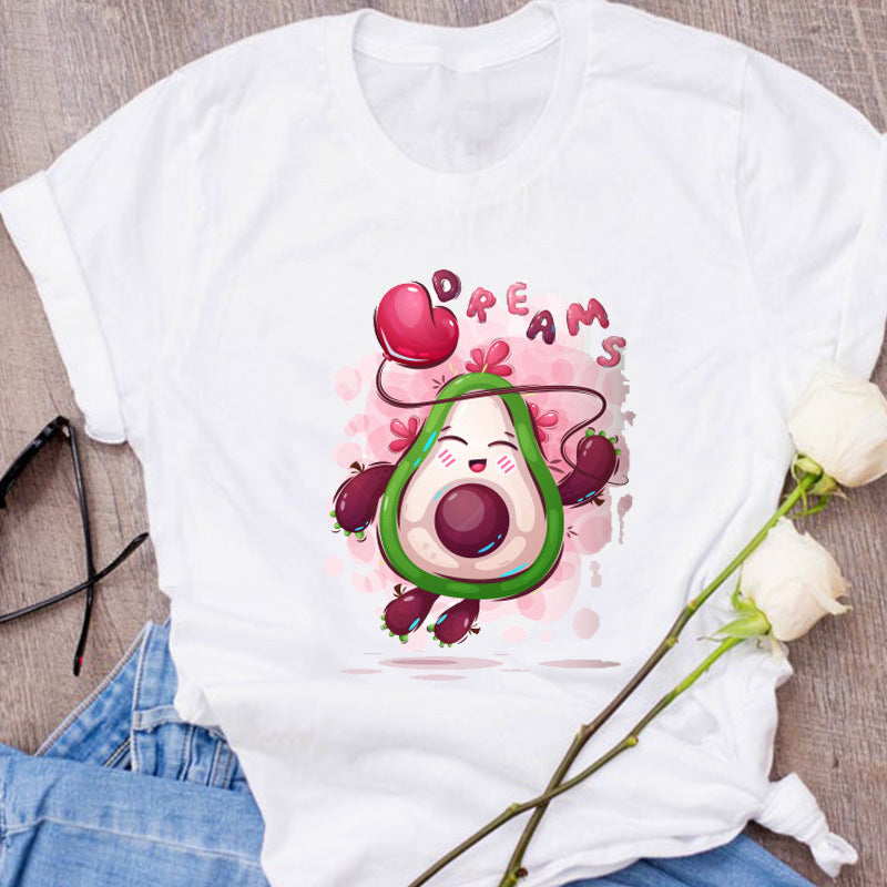 Avocado Creative Fashion Printing Men's And Women's Short-sleeved T-shirt Summer Loose