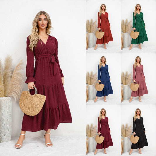 Solid Color Wide Hem Casual Dress Women's Clothing