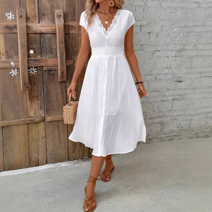 V-neck Lace Textured Shirt Fashion Dress Date Elegant Dress