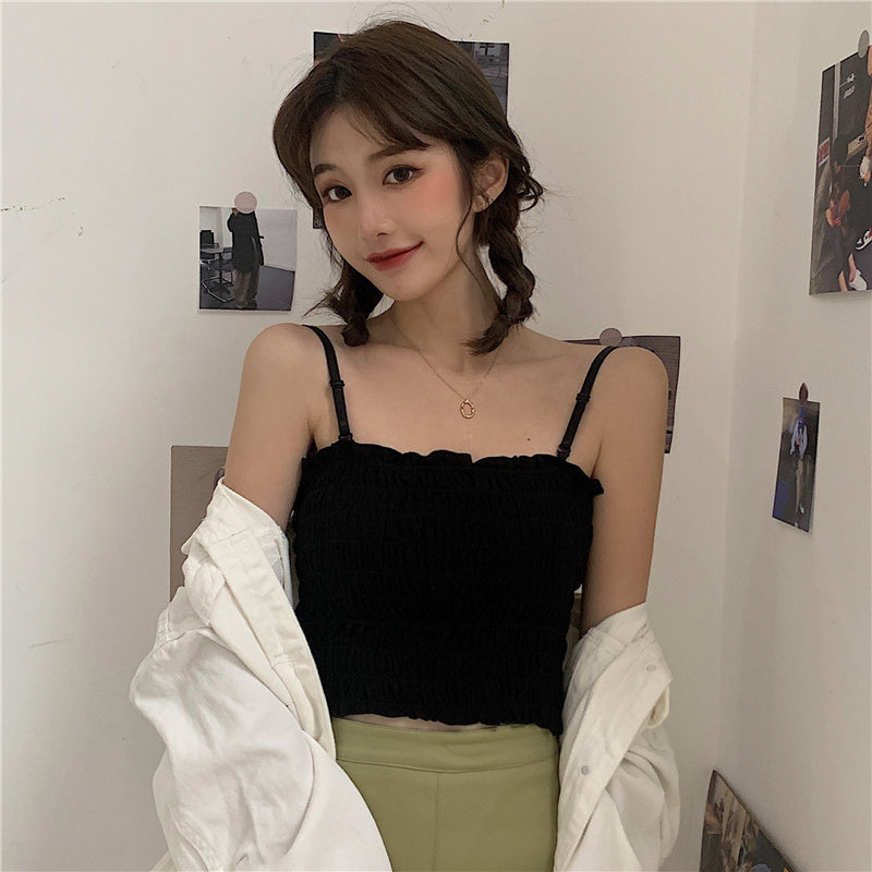 All-match Pleated Short Vest Women's Outer Wear And Inner Wear