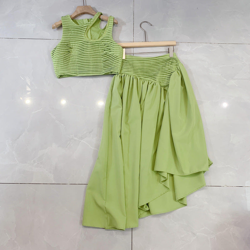 New Fashionable Chic Suit Horizontal Hollow Vest Irregular Skirt
