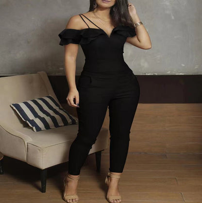 Solid Color Jumpsuit With Frilly Edge