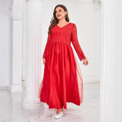 Women's Mesh Lace Long Sleeve Wedding A- Line Skirt