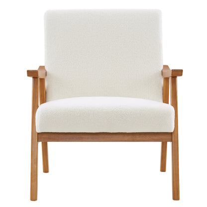 Armrests In Solid Wood, Upholstered, Teddy Velvet, Off-white, Interior Lounge Chair
