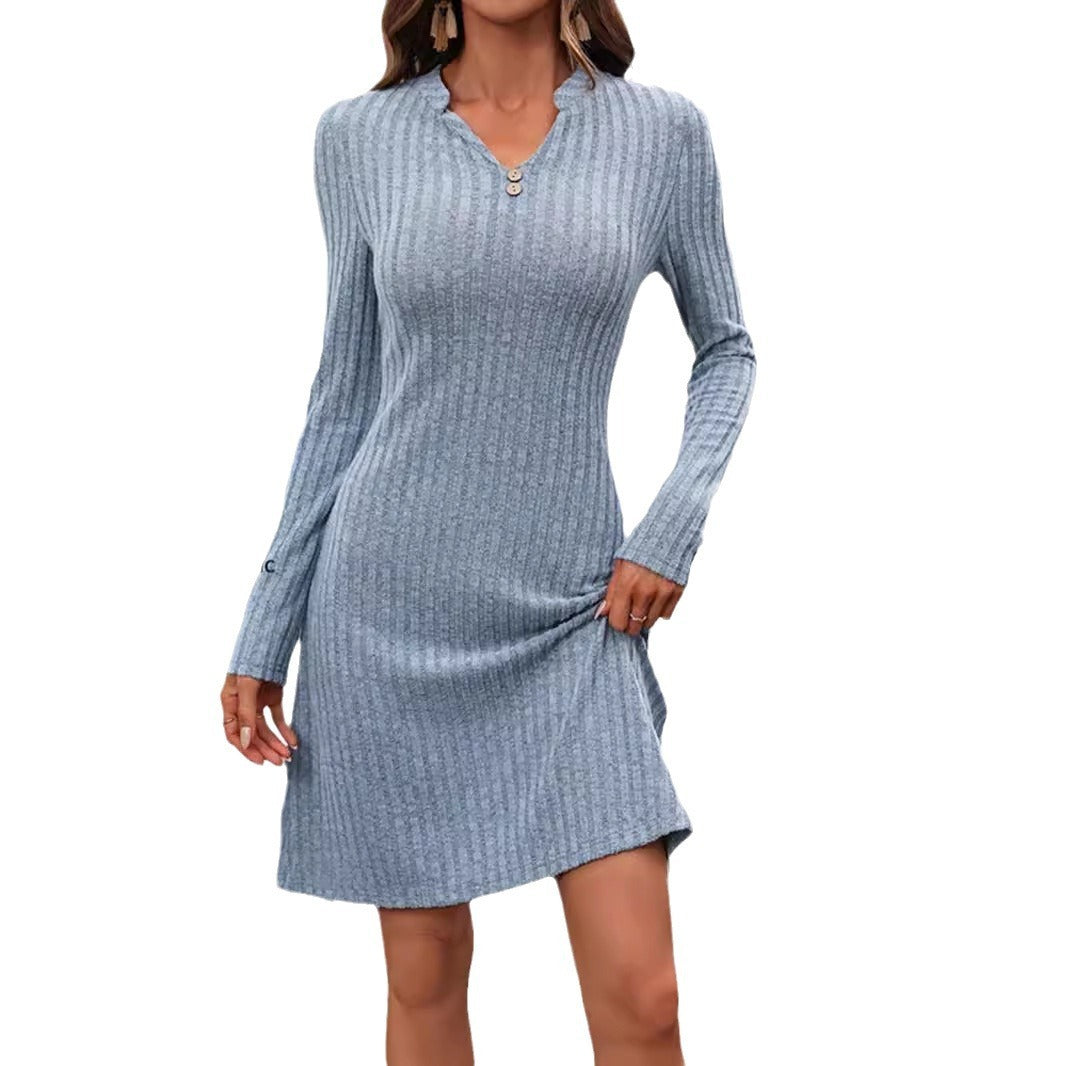 Autumn And Winter Women's Solid Color Knitted Dress