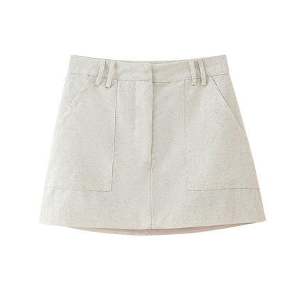 Round Neck Multi-breasted Vest Top Pocket Decoration High Waist Skirt