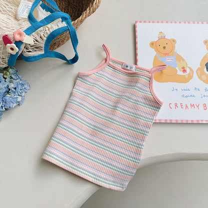 Girls' Cartoon Embroidered Slim Stretch Casual Vest