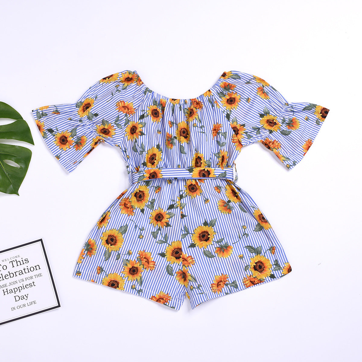 Sunflower Stripe Printed Girls' Jumpsuit